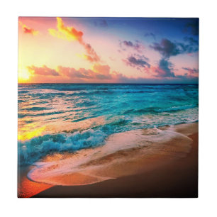Watercolors, beach and sea, sky ceramic tile