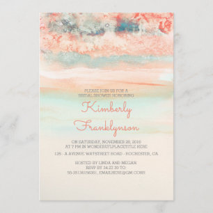 Watercolors Beach Bridal Shower Pink Blue Invitation