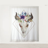 Watercolors boho geometric dreamcatcher bull skull