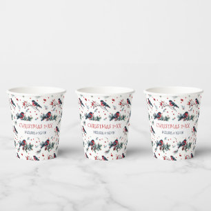 Watercolors Bull-finch & Christmas Berries Pattern Paper Cups