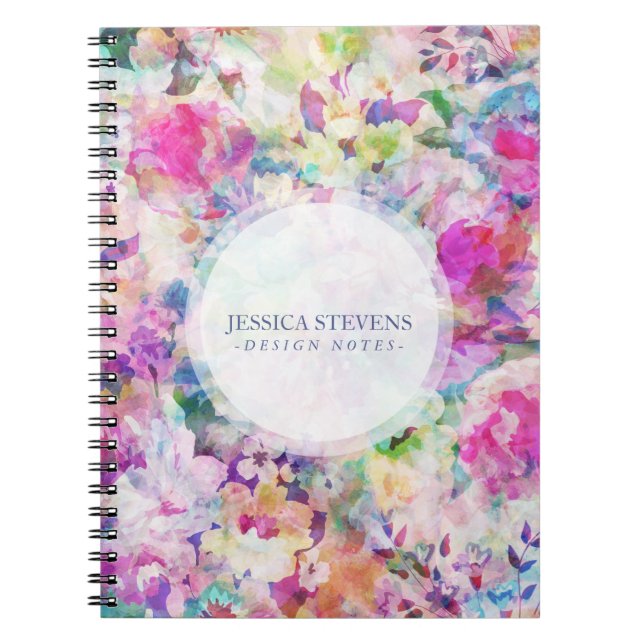 Watercolors Colourful Flowers Collage Pattern Notebook (Front)