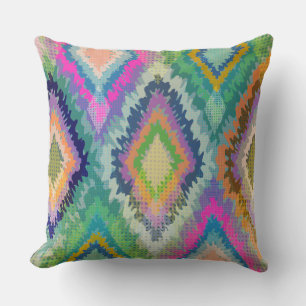 Watercolors Colourful Ikat Tribal Geometric Patter Cushion
