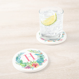 Watercolors Colourful Tropical Floral Wreath Coaster