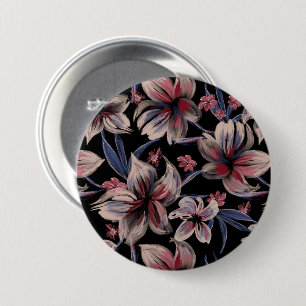Watercolors Crimson Floral on Black 7.5 Cm Round Badge
