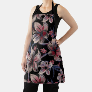 Watercolors Crimson Floral on Black Apron