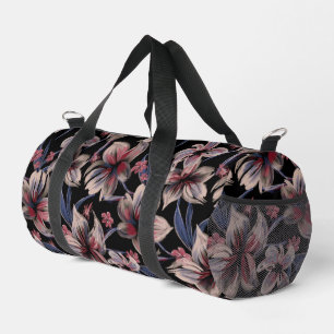 Watercolors Crimson Floral on Black  Duffle Bag