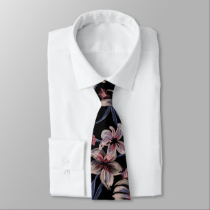 Watercolors Crimson Floral on Black  Tie