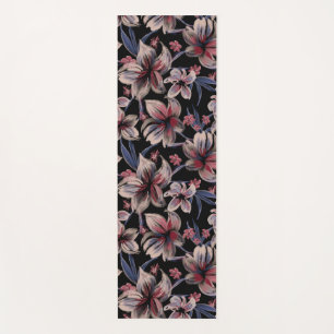 Watercolors Crimson Floral on Black Yoga Mat