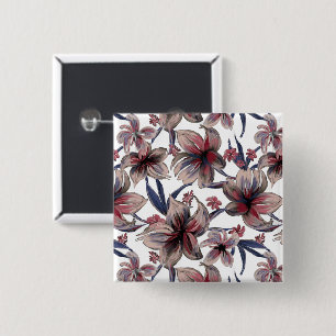 Watercolors Crimson Floral on White 15 Cm Square Badge