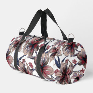 Watercolors Crimson Floral on White Duffle Bag