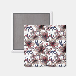 Watercolors Crimson Floral on White Magnet