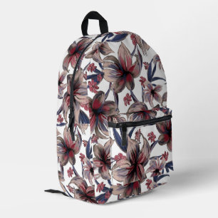 Watercolors Crimson Floral on White Printed Backpack
