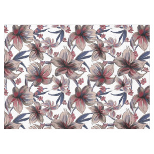 Watercolors Crimson Floral on White Tablecloth