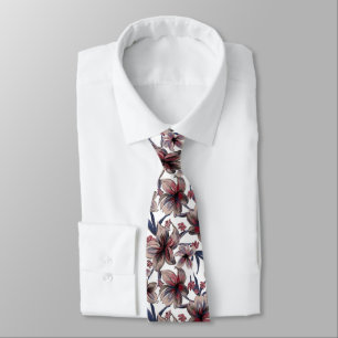 Watercolors Crimson Floral on White Tie