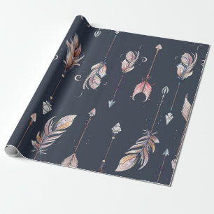 Watercolors crows & feathers pattern wrapping paper