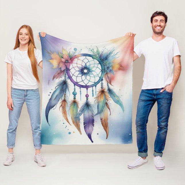 Watercolors dreamcatcher fleece blanket (In Situ)