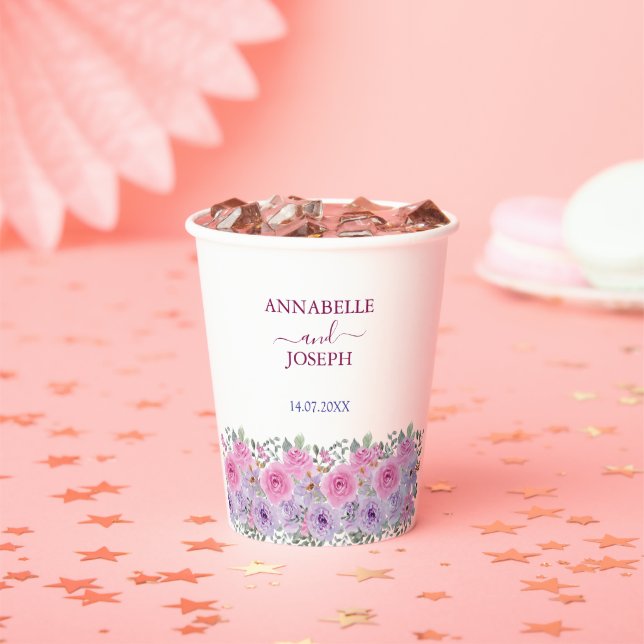 watercolors Florals Modern Botanical Wedding Paper Cups (Insitu)