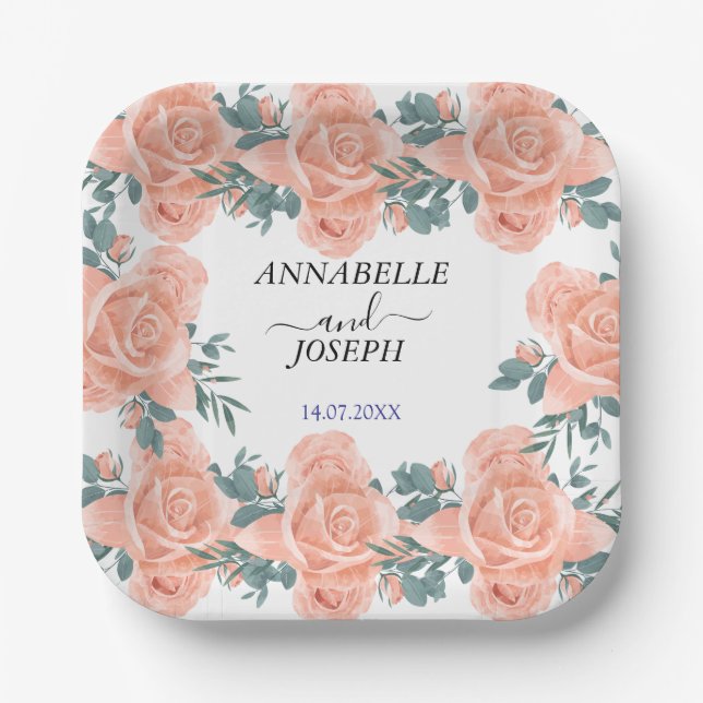 watercolors Florals Modern Botanical Wedding Paper Plate (Front)