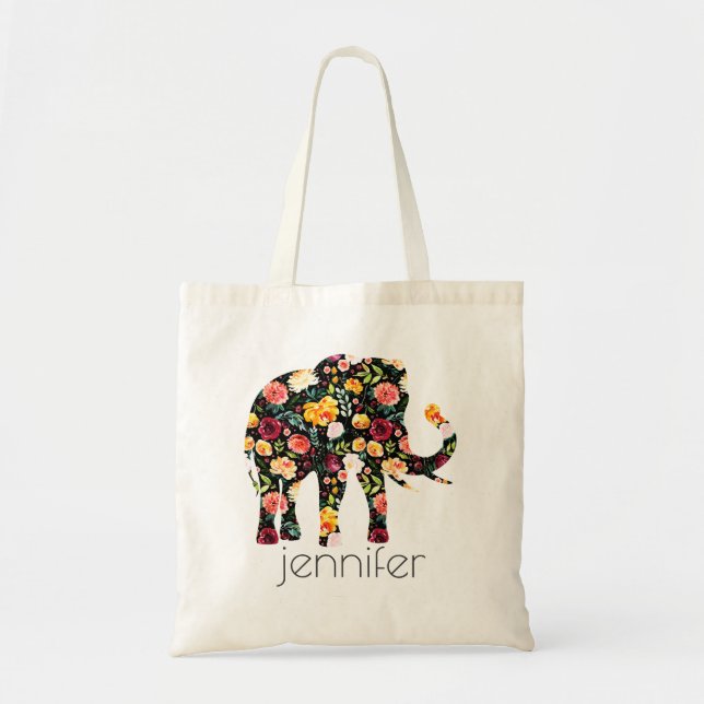 Watercolors flowers elephant illustration 2 tote bag (Front)