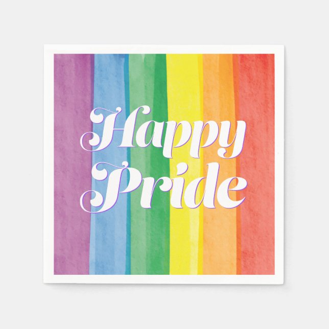 Watercolors Happy Pride Rainbow Napkin (Front)