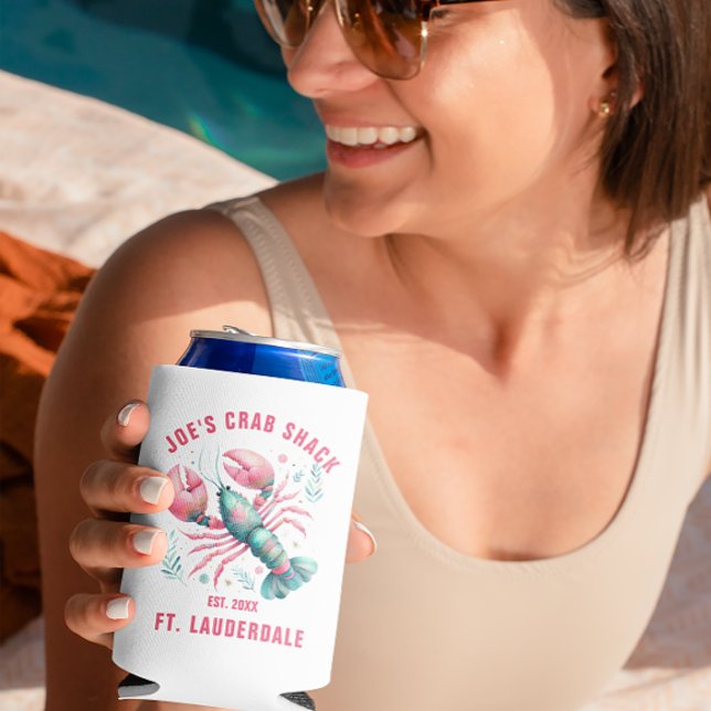 Watercolors Lobster Illustration Custom Text Can Cooler (Creator Uploaded)