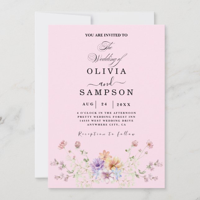 watercolors Modern Botanical summer Wedding Invitation (Front)