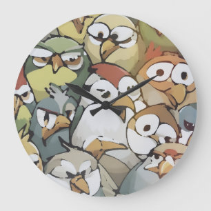 Watercolors of a bunch of cute angry birds large clock