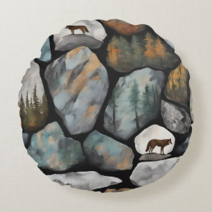 Watercolors of a Rocky site Round Cushion