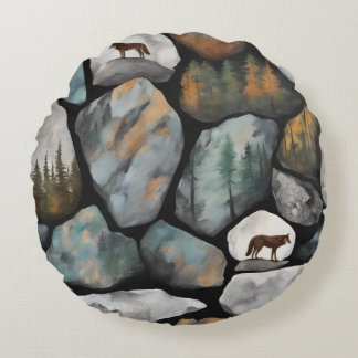 Watercolors of a Rocky site Round Cushion