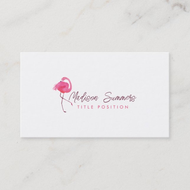 Watercolors Pink Flamingo On White Business Card (Front)