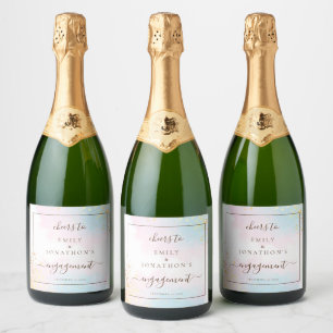 Watercolors Pink Teal Names Cheers Engagement Sparkling Wine Label