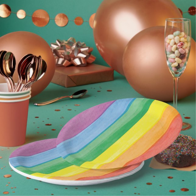 Watercolors Pride Rainbow Paper Plate (Multi)