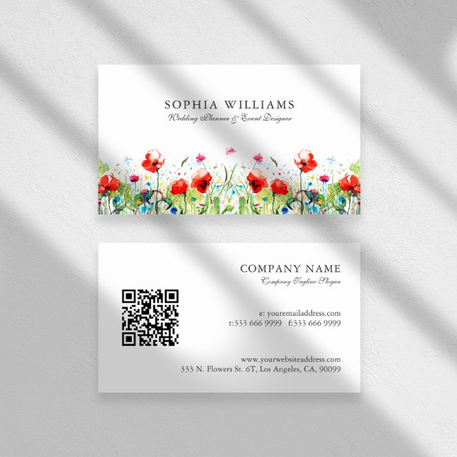 Watercolors Red Poppies Spring Flowers Business Card (Creator Uploaded)