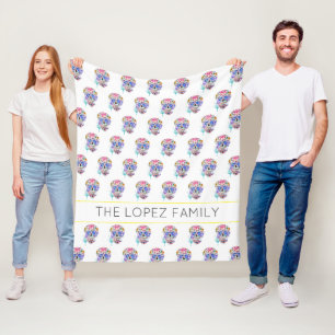 Watercolors Tattoo Art Family NAME Sugar Skulls Fleece Blanket