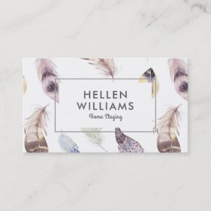 Watercolorsrs boho feathers pattern business card