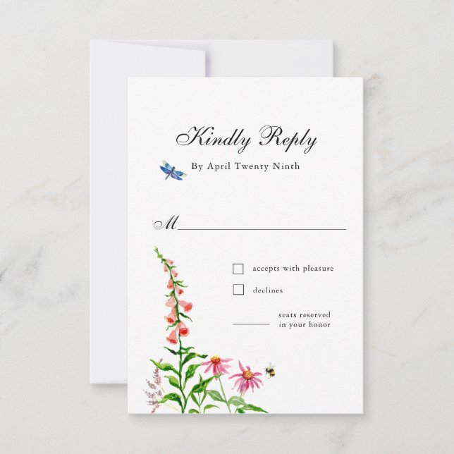 WatercolorWildflowers Floral wedding Response Card (Front)