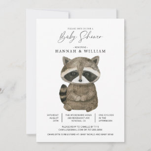 WatercolorWoodland Animal Racoon Baby Shower Invitation