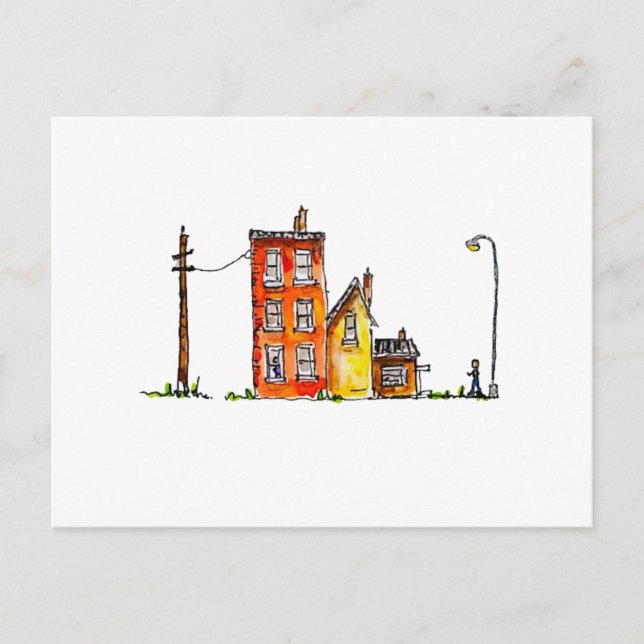 Watercolour Apartment with Street Light Postcard (Front)