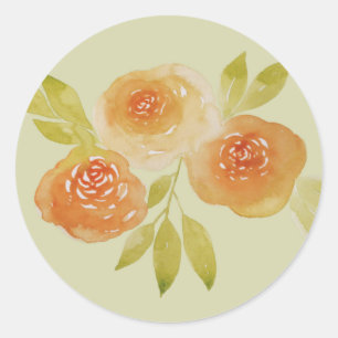 Watercolour Apricot Roses Classic Round Sticker