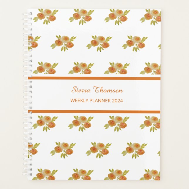 Watercolour Apricot Roses Pattern Weekly Planner (Front)