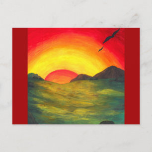 watercolour art magical sunrise nature landscape holiday postcard