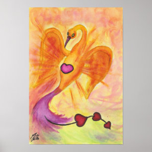 Watercolour art phoenix hearts love symbol freedom poster
