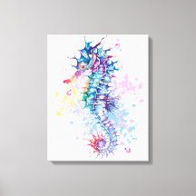 Watercolour artwork of colorful Seahorse