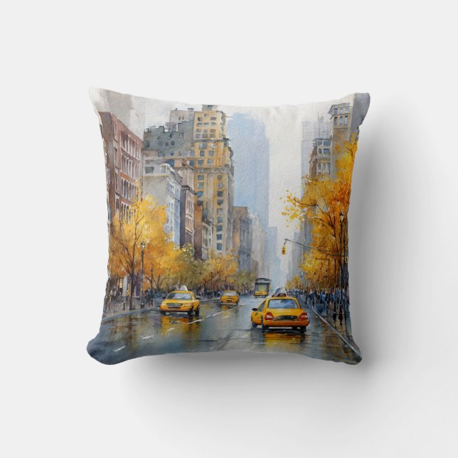 Watercolour Autumn in New York Cushion (Front)