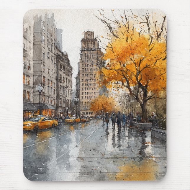 Watercolour Autumn in New York Mouse Pad (Front)