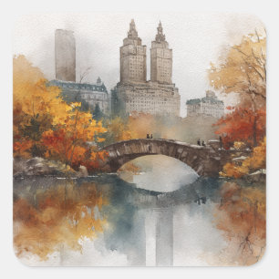 Watercolour Autumn in New York Square Sticker