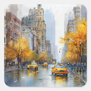 Watercolour Autumn in New York Square Sticker