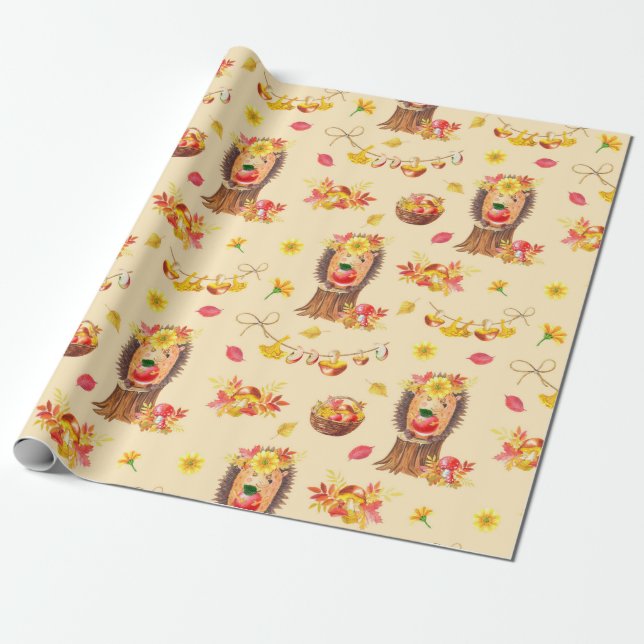 Watercolour Autumn seamless pattern. Cute watercol Wrapping Paper (Unrolled)