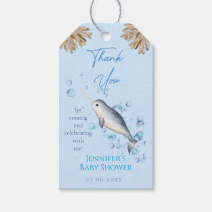 Watercolour baby boy Narwhal & bubbles Stars Favor Gift Tags