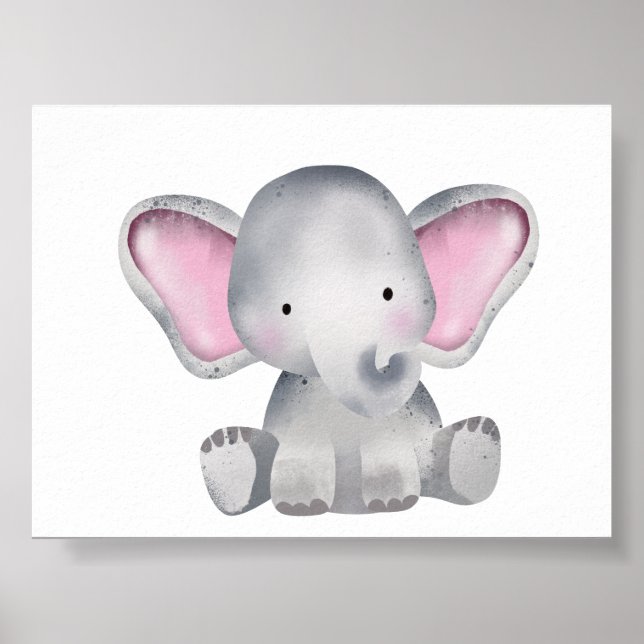 Watercolour baby elephant sitting poster (Front)